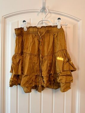 aerie Mustard Yellow Tiered Mini Skirt